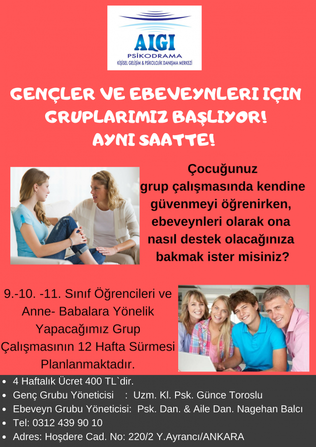 ÇOCUKLAR VE EBEVEYNLERİ İÇİN GRUPŞARIMIZ BAŞLIYOR ! AYNI SAATTE !